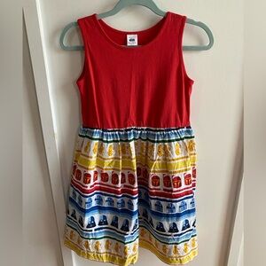 Hanna Andersson Red Tank Dress with Multicolor Striped Print Skirt